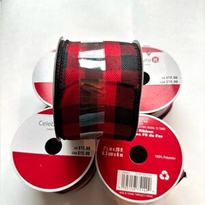 Wired ribbon plaid red and black NEW